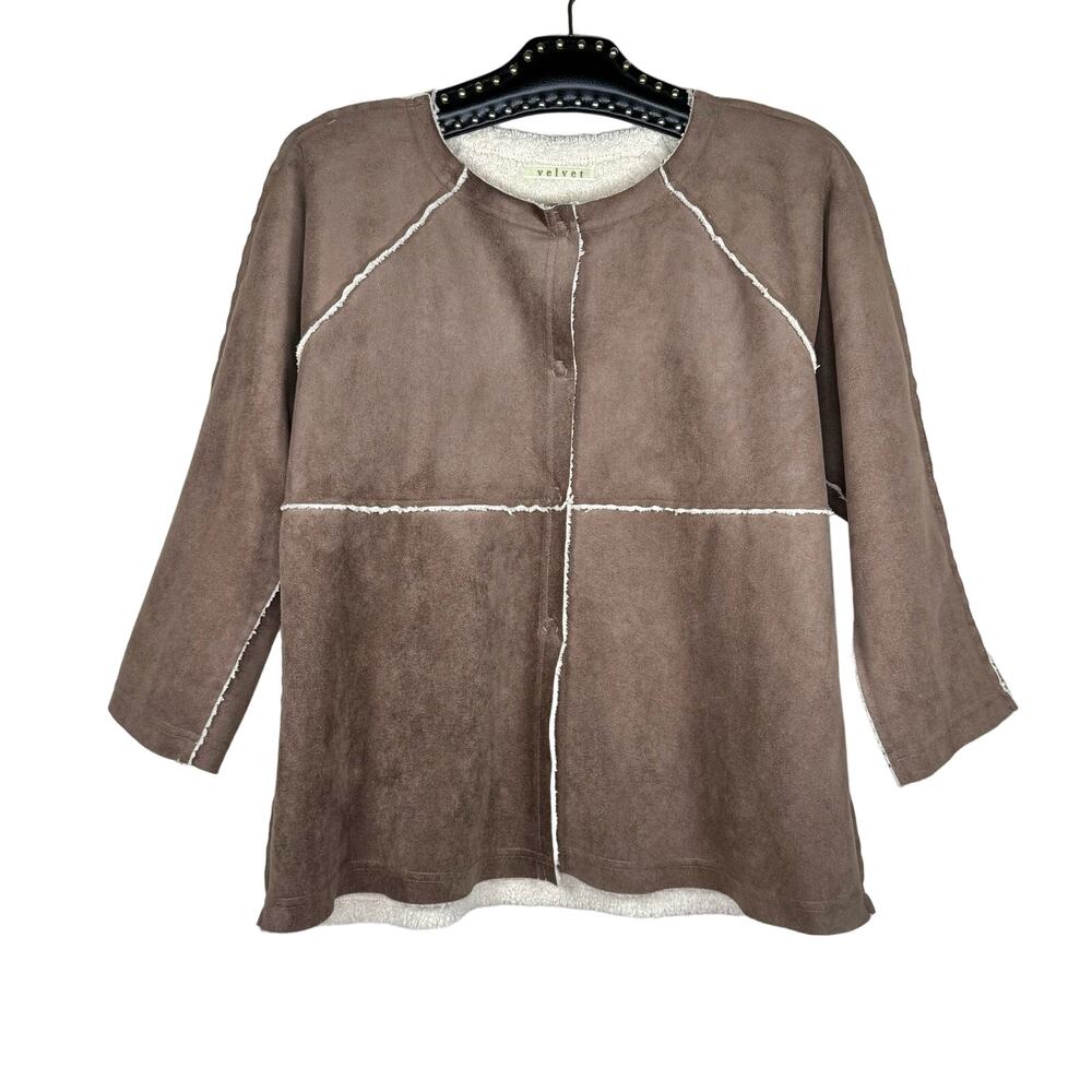 Velvet Brown Faux Suede Snap Button Jacket Medium